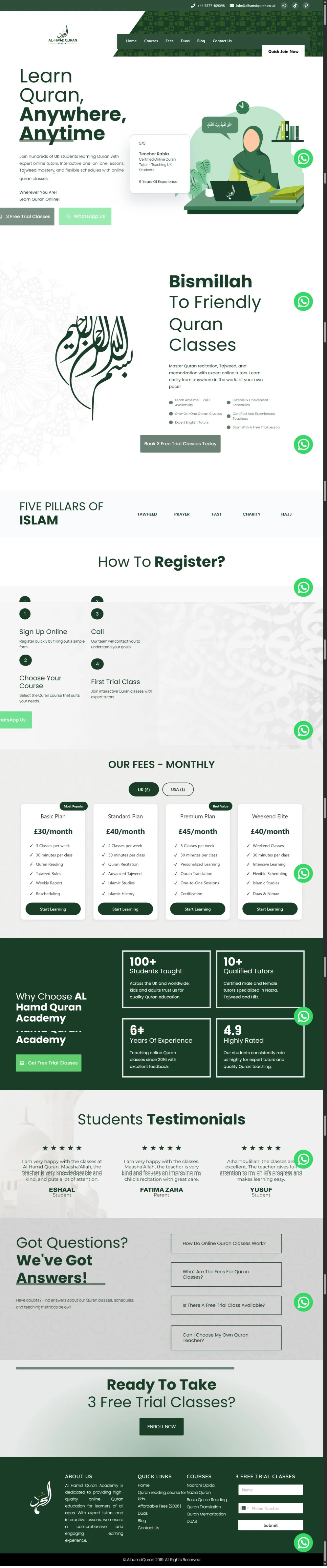 Latest Al Hamd Quran academy homepage