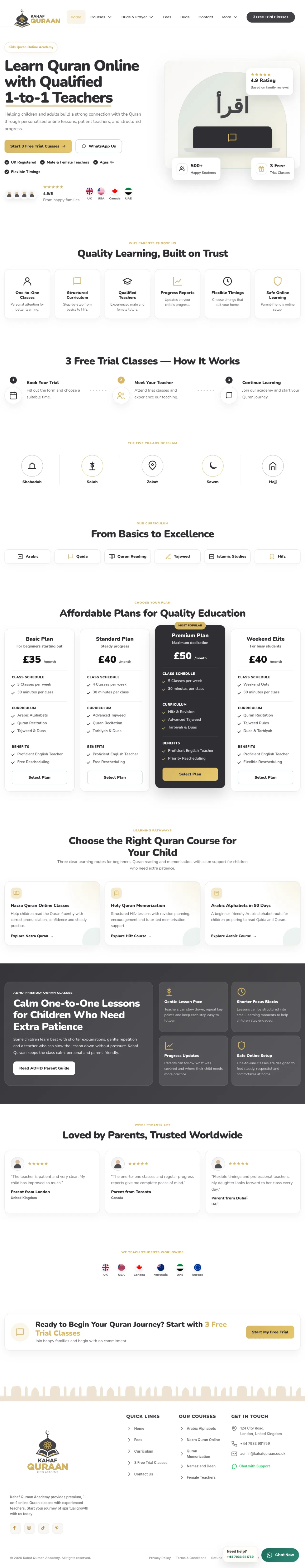 Latest Kahaf Quraan academy homepage